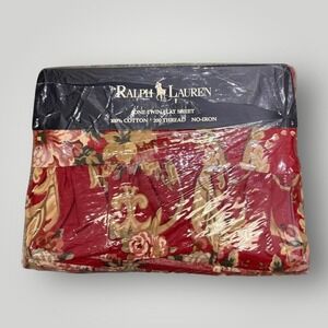 Ralph Lauren Danielle Floral Red Twin Flat Sheet Vintage 100% Cotton
